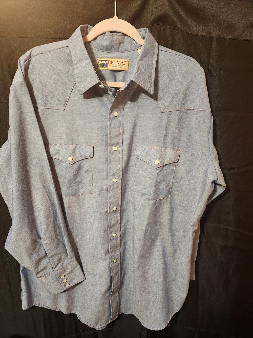Vintage 1970s Big Mac Chambray western pearl snap shirt mens xl Like New